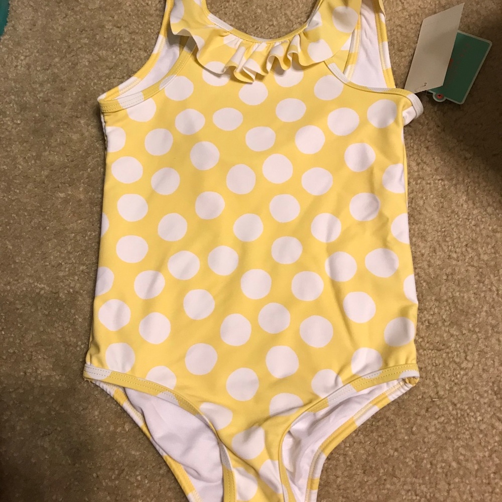 Yellow & white polka dot one piece swim suit